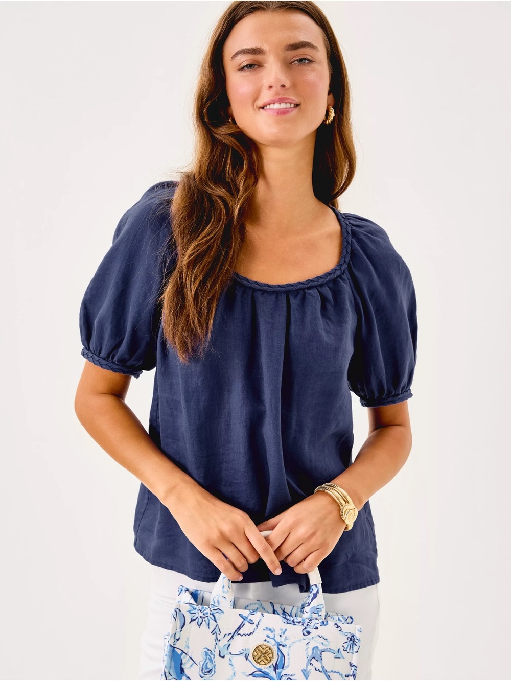 Lilly Pulitzer Calais Linen Top Sapphire Pool Blue Large NWT
